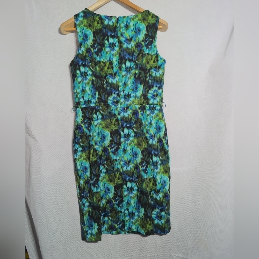 Evan Picone Blue and Green Sleeveless Stretch Floral Midi Dress - Picture 3 of 6